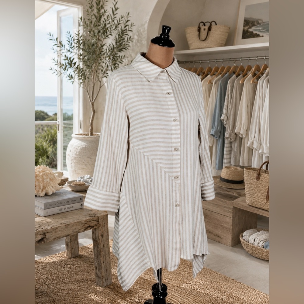 Soft Surroundings Striped Cotton Buttonup Tunic
WhiteTan Lounge CoastalGrandma L